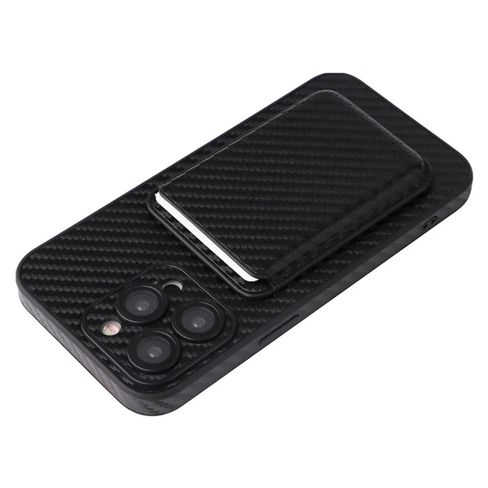 For iPhone 14 Pro Max Card Holder Case Compatible with MagSafe Carbon Fiber PU+PC+TPU Phone Case - 4