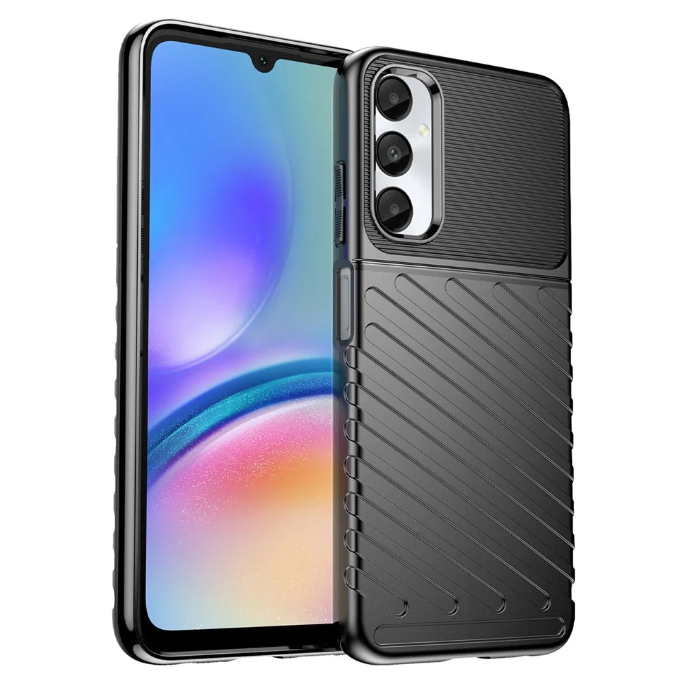 Thunder Series For Samsung Galaxy M14 4G / A05s 4G Case Thickened TPU Twill Texture Back Phone Cover - Black - 1