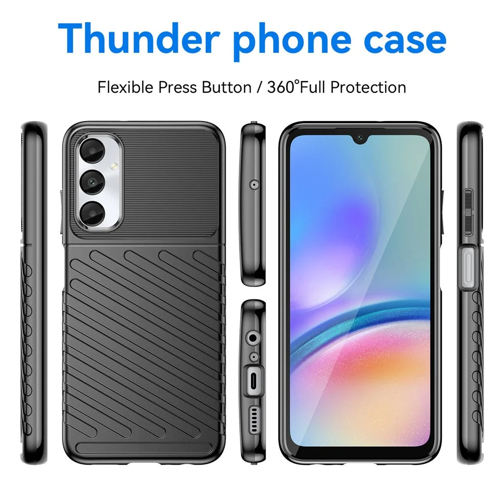 Thunder Series For Samsung Galaxy M14 4G / A05s 4G Case Thickened TPU Twill Texture Back Phone Cover - Black - 2