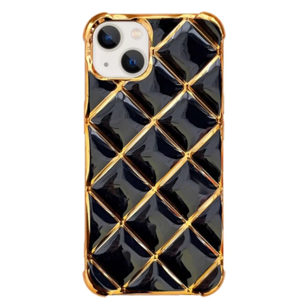 For iPhone 13 TPU Case Diamond Pattern Phone Cover Electroplating Golden Edge - Black - 1