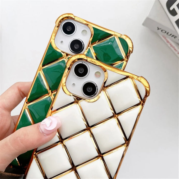 For iPhone 13 TPU Case Diamond Pattern Phone Cover Electroplating Golden Edge - Black - 3