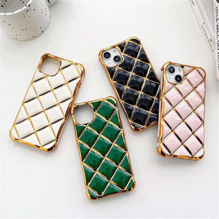 For iPhone 13 TPU Case Diamond Pattern Phone Cover Electroplating Golden Edge - Black - 6