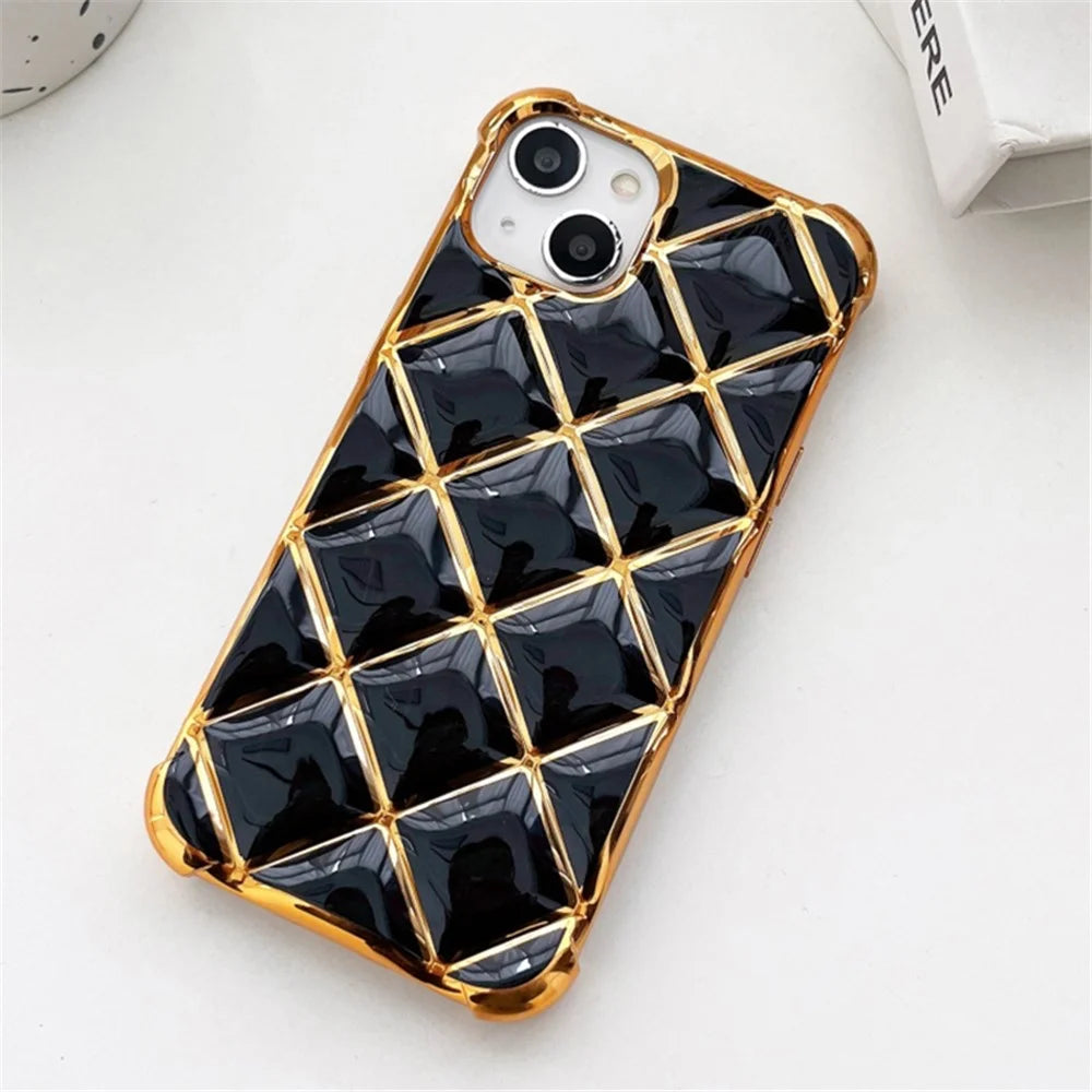 For iPhone 15 Case Electroplating Diamond Pattern Soft TPU Protective Phone Cover - Black - 2