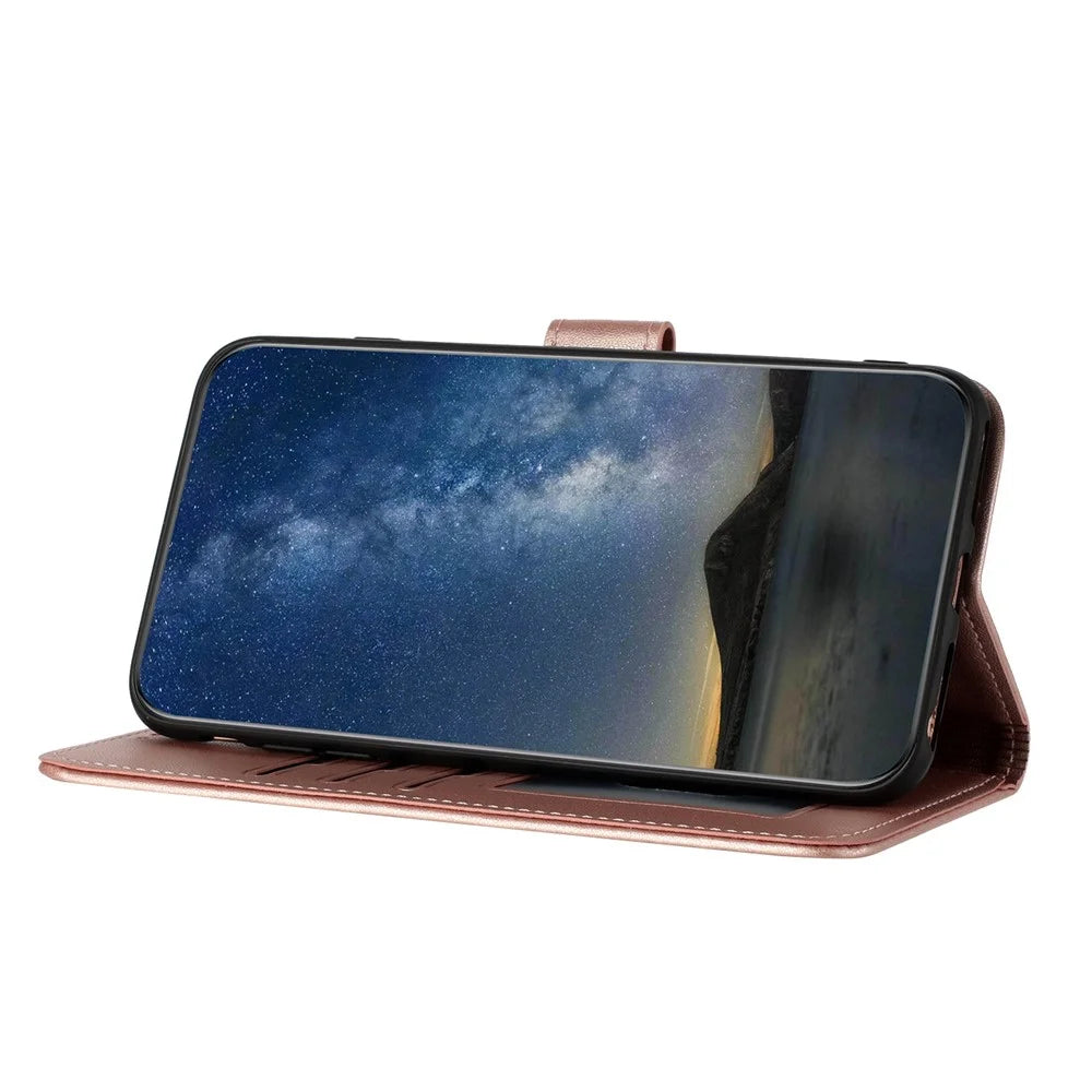 For Samsung Galaxy S24 Ultra Phone Cases Mandala Flower Leather Wallet Mobile Cover with Strap - Rose Gold - 3