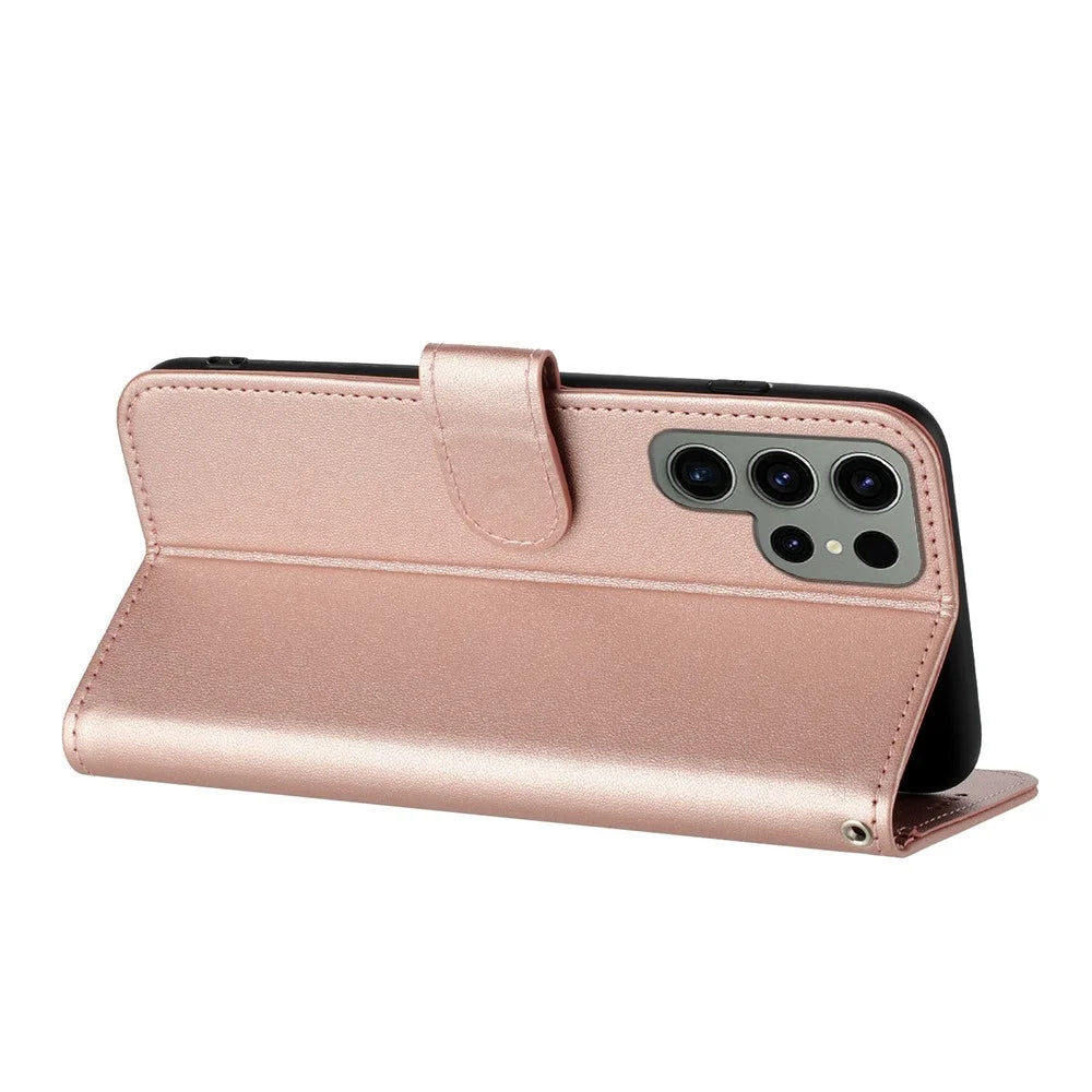 For Samsung Galaxy S24 Ultra Phone Cases Mandala Flower Leather Wallet Mobile Cover with Strap - Rose Gold - 4