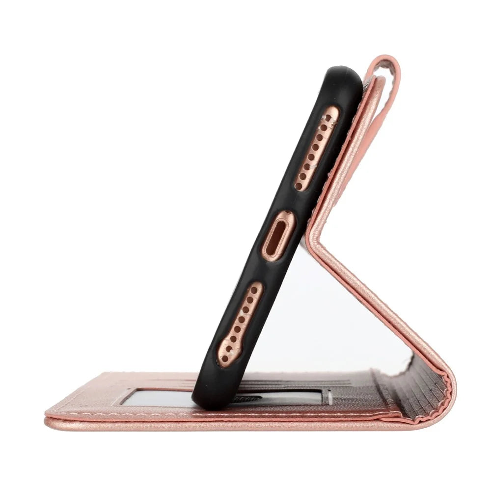 For Samsung Galaxy S24 Ultra Phone Cases Mandala Flower Leather Wallet Mobile Cover with Strap - Rose Gold - 5