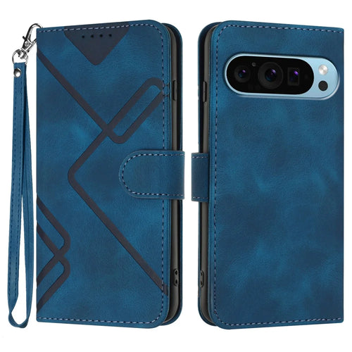YX0040 For Google Pixel 9 / Pixel 9 Pro Imprinted Case Leather Stand Shockproof Smart Phone Cover - Sapphire - 1