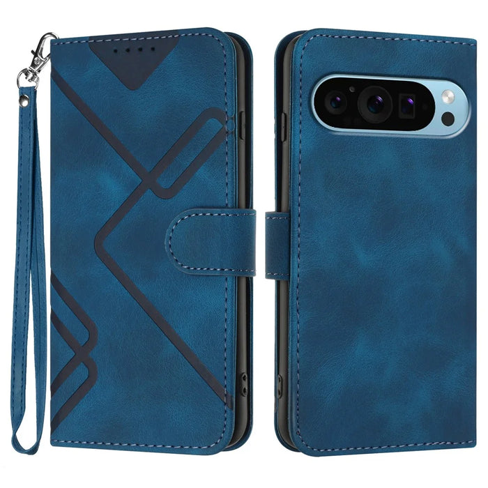 YX0040 For Google Pixel 9 / Pixel 9 Pro Imprinted Case Leather Stand Shockproof Smart Phone Cover - Sapphire - 1