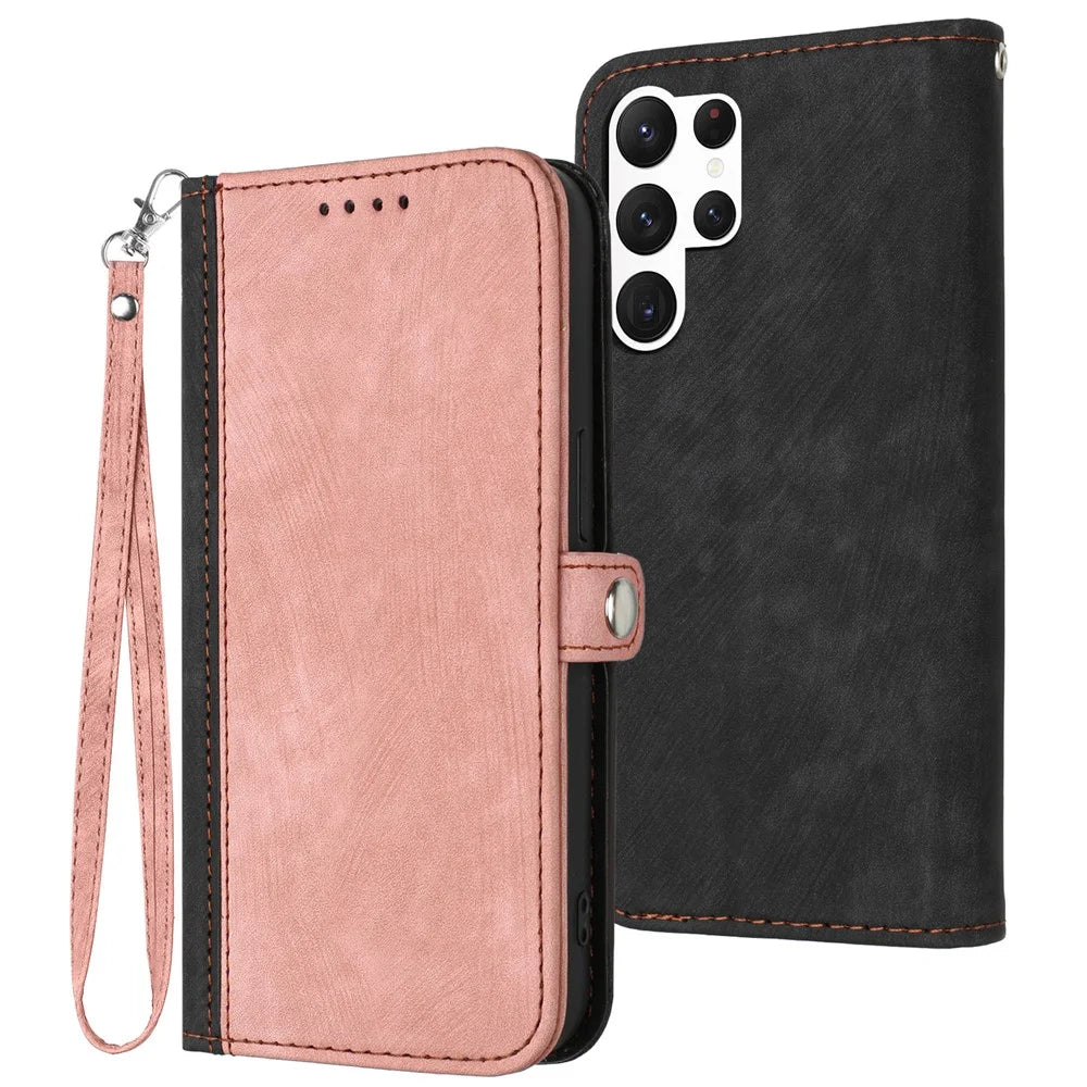 YX0020 For Samsung Galaxy S24 Ultra Case PU Leather Magnetic Closure Handbag Phone Cover - Pink - 1