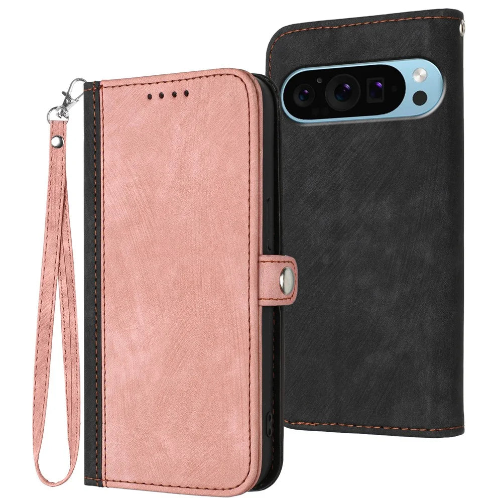 YX0020 For Google Pixel 9 / Pixel 9 Pro Wallet Case PU Leather Flip Phone Cover with Strap - Pink - 1