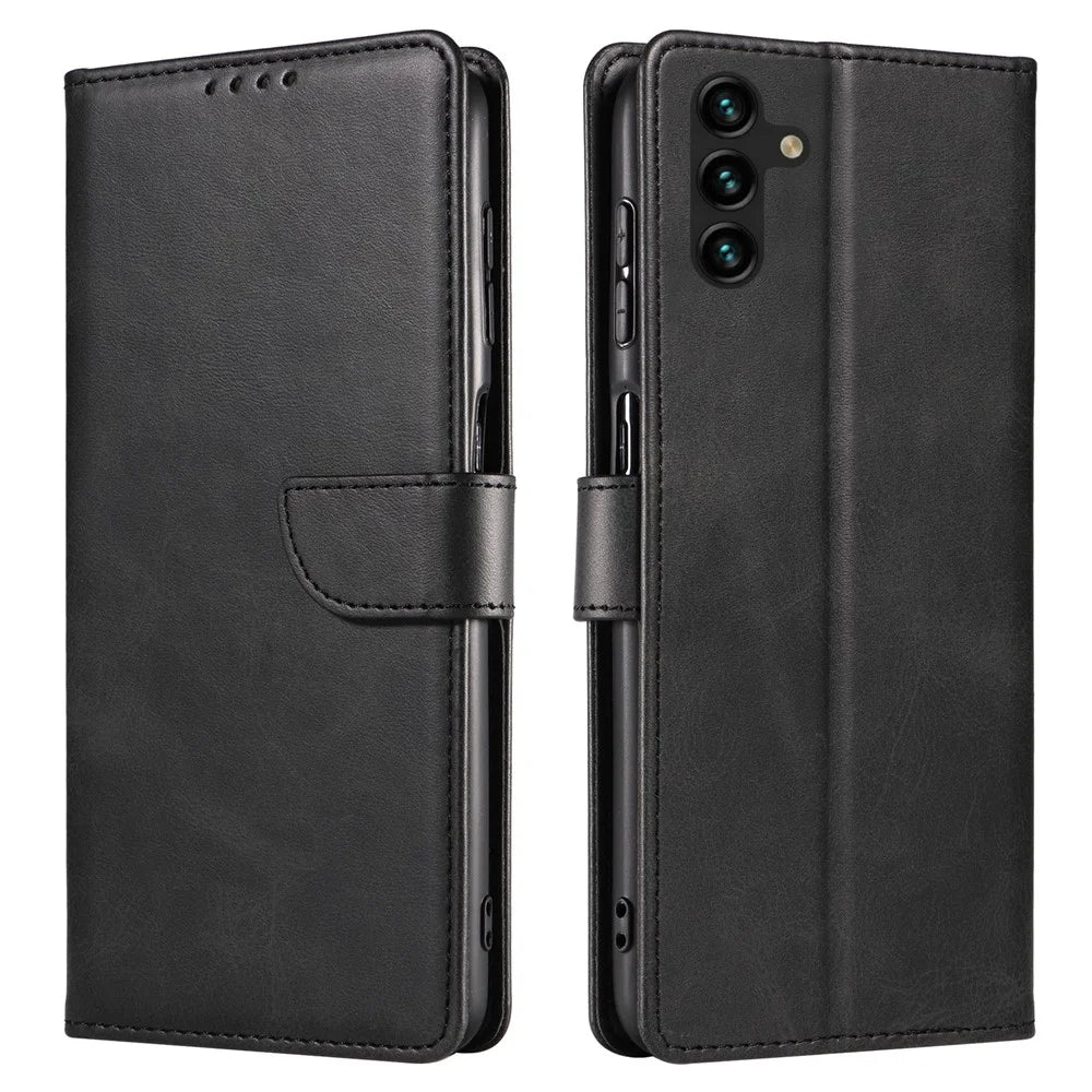 For Samsung Galaxy S23 FE Magnetic Case Leather Stand Phone Protector with Card Slots - Black - 1