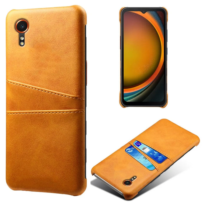 For Samsung Galaxy Xcover7 Case Hard PC Scratch-proof Phone Cover with Dual Card Holder - Orange - 1