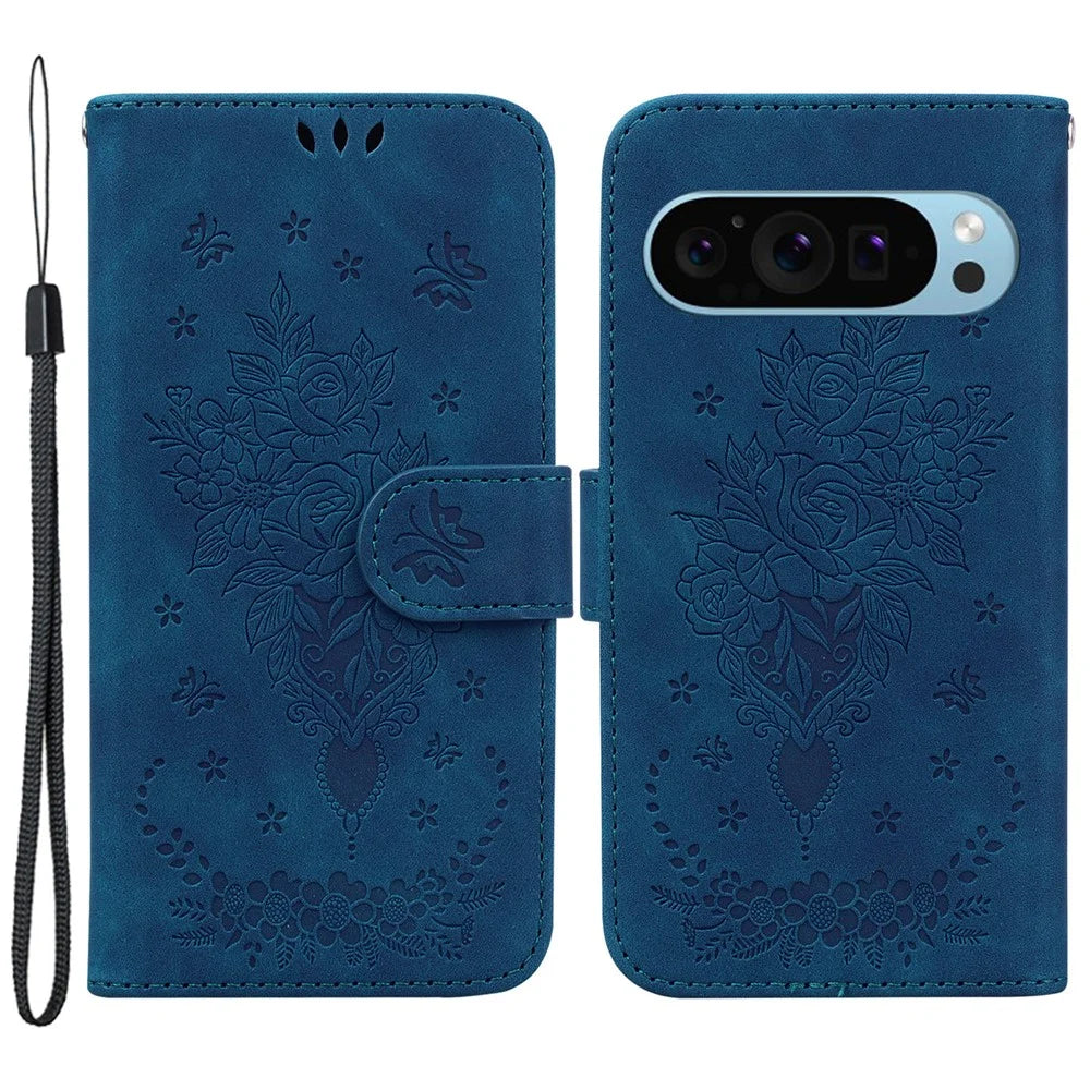 For Google Pixel 9 Pro XL Cell Phone Case Scratch Proof PU Leather Wallet Stand Cover - Blue - 1