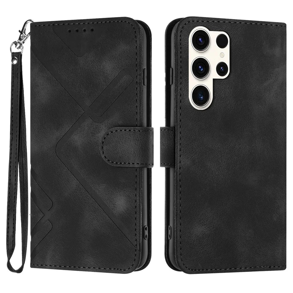 YX0040 For Samsung Galaxy S24 Ultra Cell Phone Case Imprinted Leather Shockproof Wallet Phone Cover - Black - 1
