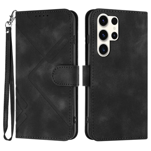YX0040 For Samsung Galaxy S24 Ultra Cell Phone Case Imprinted Leather Shockproof Wallet Phone Cover - Black - 1