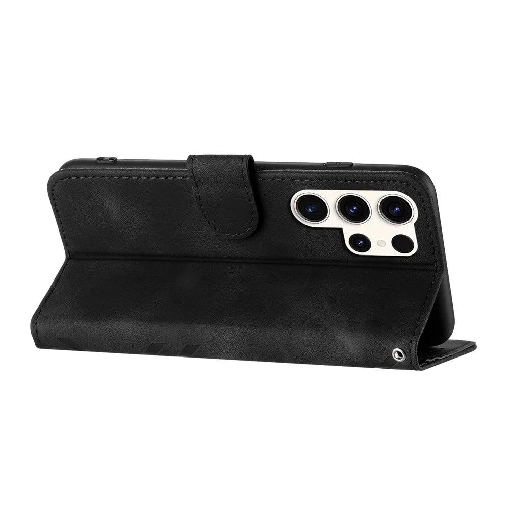 YX0040 For Samsung Galaxy S24 Ultra Cell Phone Case Imprinted Leather Shockproof Wallet Phone Cover - Black - 2