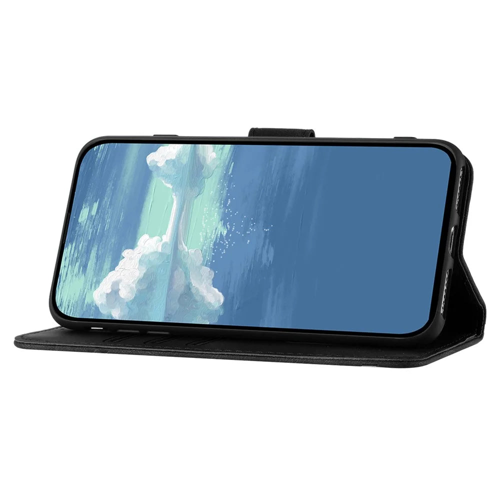 YX0040 For Samsung Galaxy S24 Ultra Cell Phone Case Imprinted Leather Shockproof Wallet Phone Cover - Black - 4
