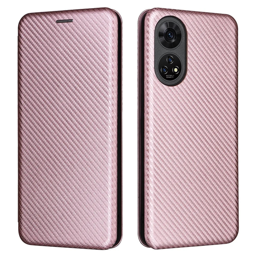 For ZTE Anshin Family A303ZT Case PU Leather Carbon Fiber Texture Phone Cover - Rose Gold - 1