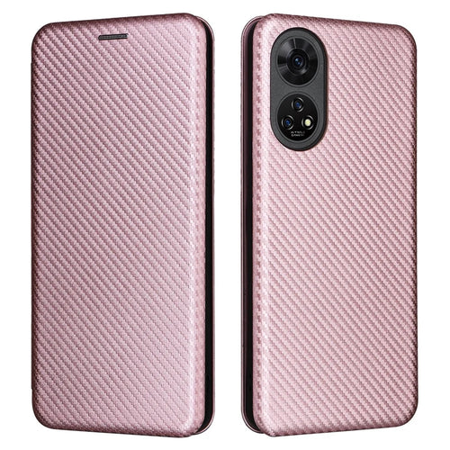 For ZTE Anshin Family A303ZT Case PU Leather Carbon Fiber Texture Phone Cover - Rose Gold - 1