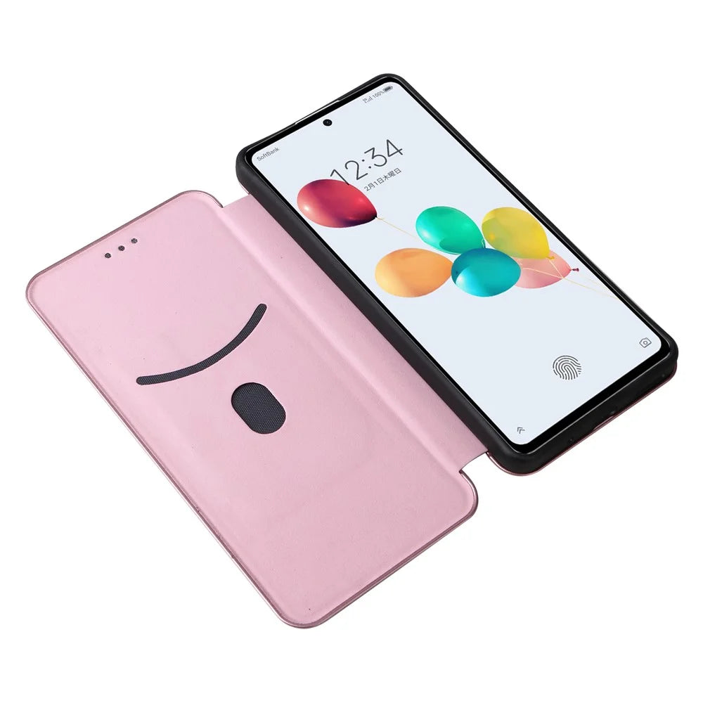 For ZTE Anshin Family A303ZT Case PU Leather Carbon Fiber Texture Phone Cover - Rose Gold - 2