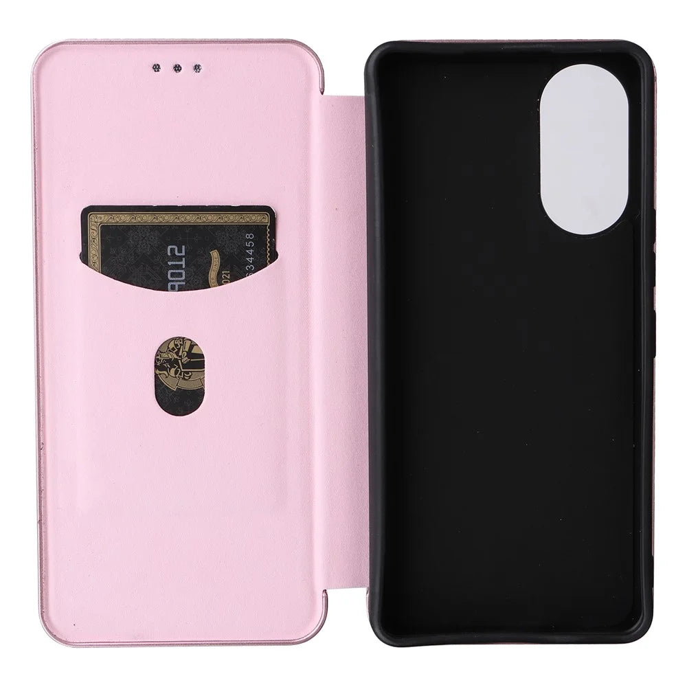 For ZTE Anshin Family A303ZT Case PU Leather Carbon Fiber Texture Phone Cover - Rose Gold - 5