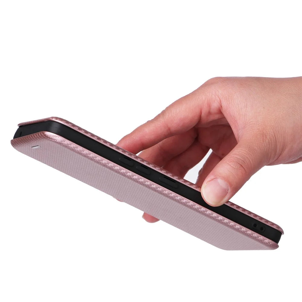 For ZTE Anshin Family A303ZT Case PU Leather Carbon Fiber Texture Phone Cover - Rose Gold - 6