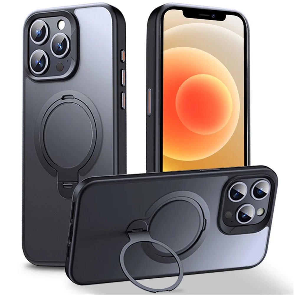 For iPhone 12 Pro Max Kickstand Phone Case TPU+PC Phone Back Cover Compatible with MagSafe - Black - 1