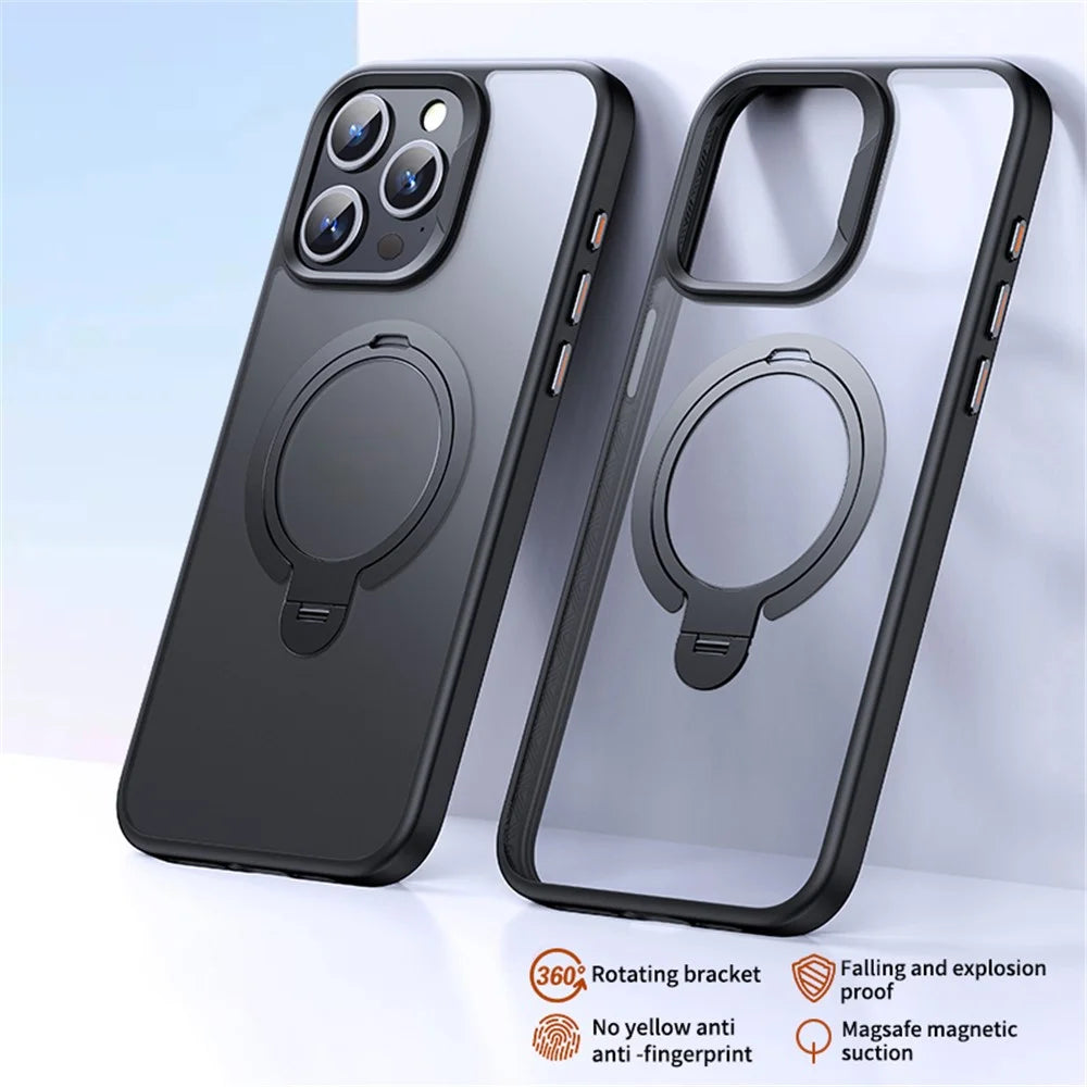 For iPhone 12 Pro Max Kickstand Phone Case TPU+PC Phone Back Cover Compatible with MagSafe - Black - 2