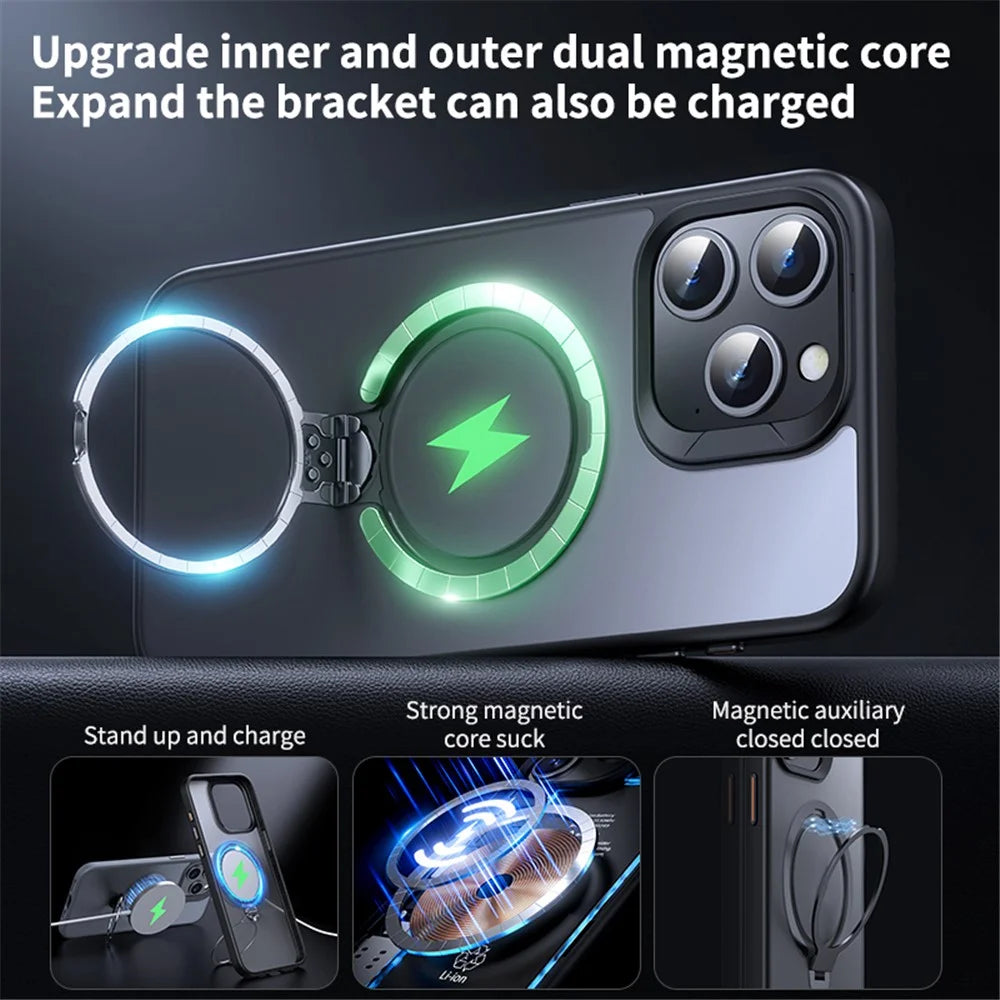 For iPhone 12 Pro Max Kickstand Phone Case TPU+PC Phone Back Cover Compatible with MagSafe - Black - 3