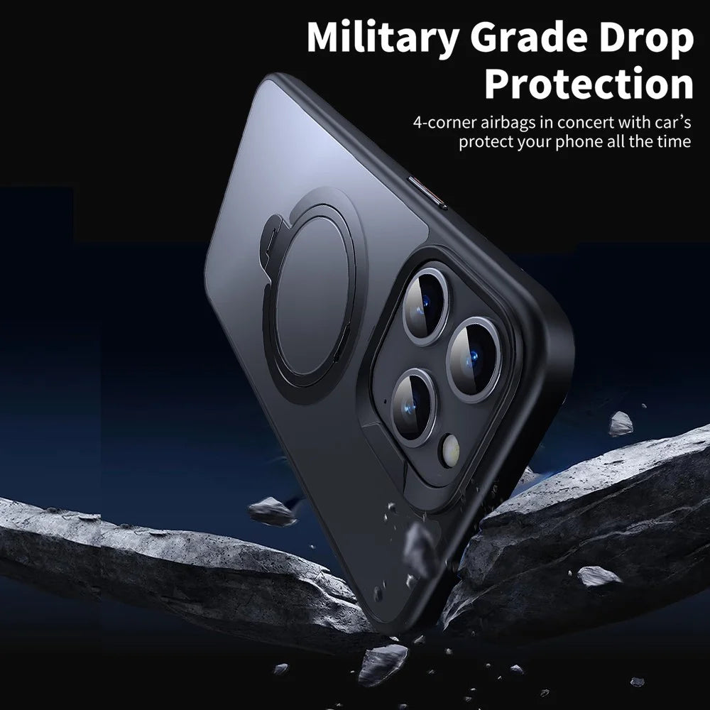 For iPhone 12 Pro Max Kickstand Phone Case TPU+PC Phone Back Cover Compatible with MagSafe - Black - 4