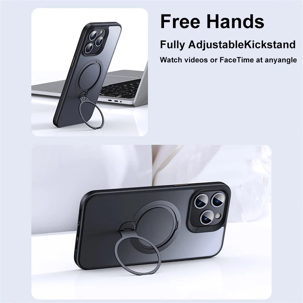 For iPhone 12 Pro Max Kickstand Phone Case TPU+PC Phone Back Cover Compatible with MagSafe - Black - 5