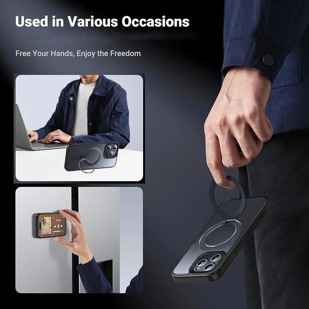 For iPhone 12 Pro Max Kickstand Phone Case TPU+PC Phone Back Cover Compatible with MagSafe - Black - 6