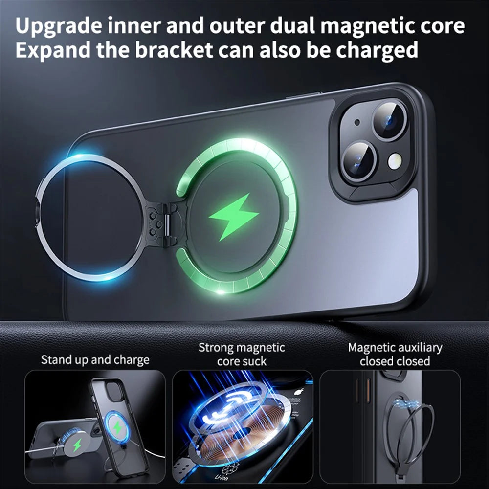 Magnetic Phone Case for iPhone 13 / 14 TPU+PC Phone Cover Kickstand Shell Compatible with MagSafe - Black - 4