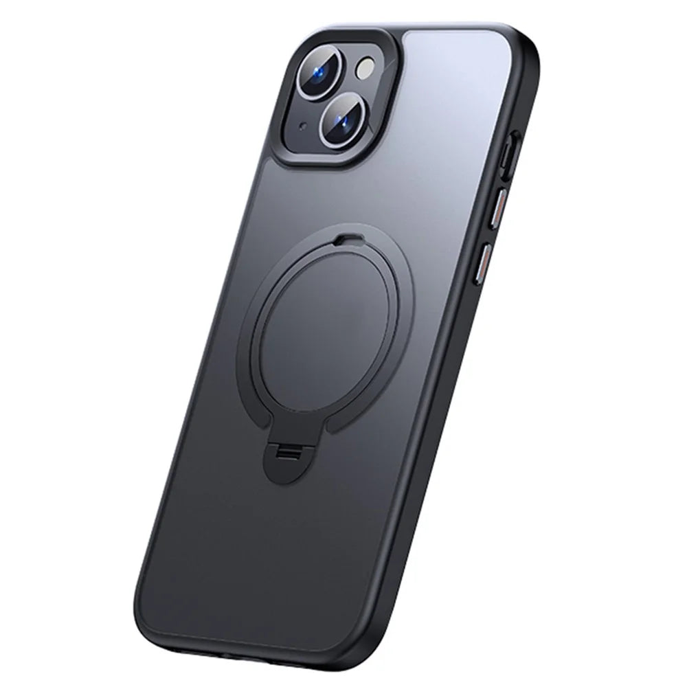 For iPhone 15 Case Dual Magnet Rings TPU+PC Phone Back Cover Kickstand Shell Compatible with MagSafe - Black - 1