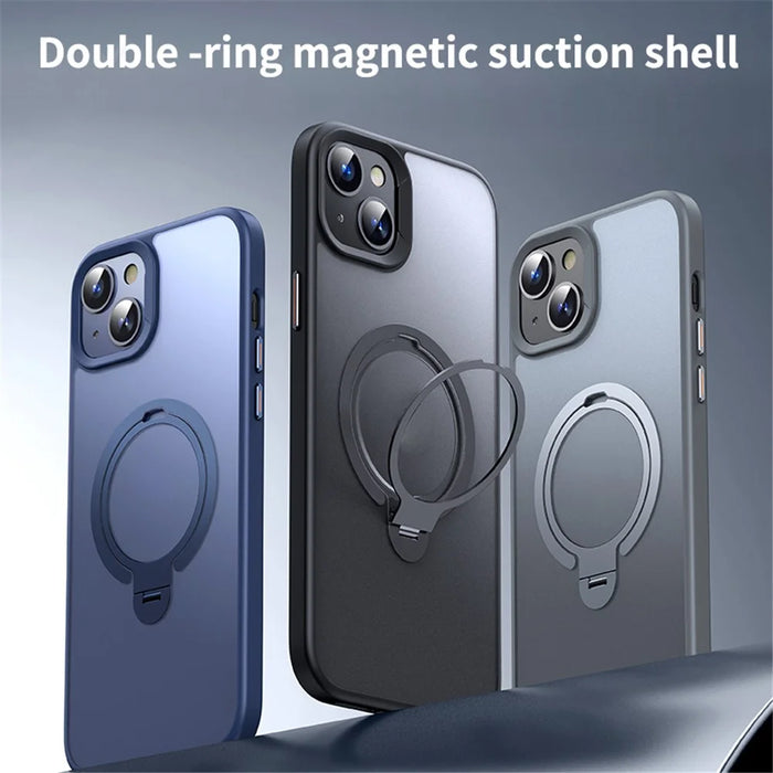 For iPhone 15 Case Dual Magnet Rings TPU+PC Phone Back Cover Kickstand Shell Compatible with MagSafe - Black - 3