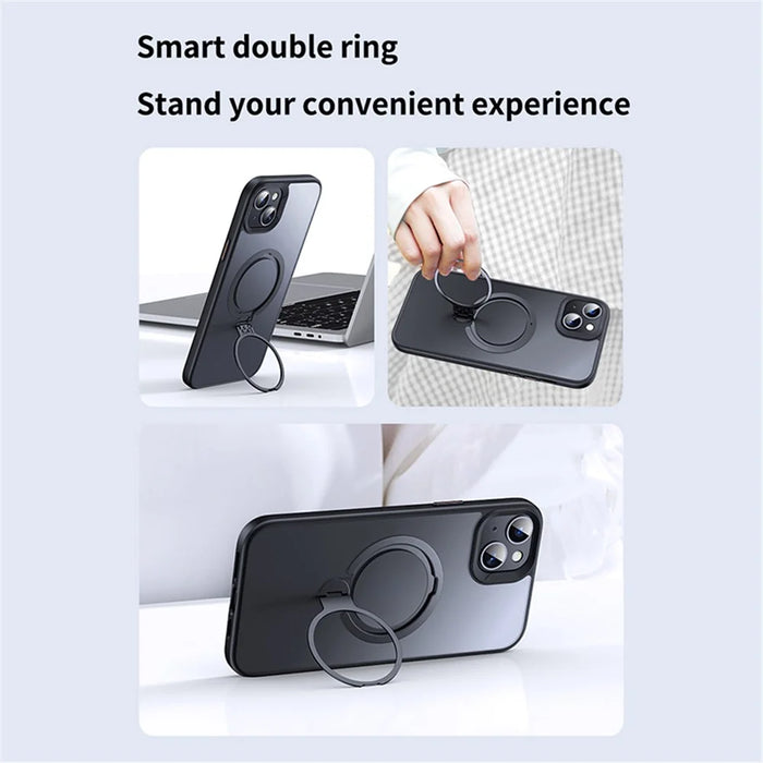 For iPhone 15 Case Dual Magnet Rings TPU+PC Phone Back Cover Kickstand Shell Compatible with MagSafe - Black - 5