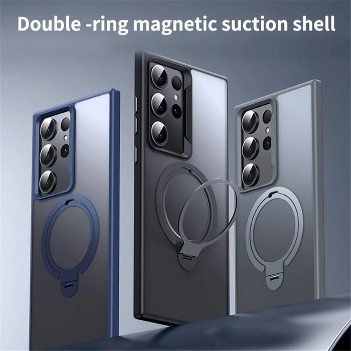 For Samsung Galaxy S24 Ultra Phone Case Magnetic Ring Kickstand Anti-shock Cover Magnetic Case - Black - 3