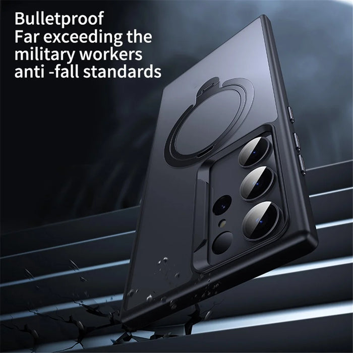 For Samsung Galaxy S24 Ultra Phone Case Magnetic Ring Kickstand Anti-shock Cover Magnetic Case - Black - 6