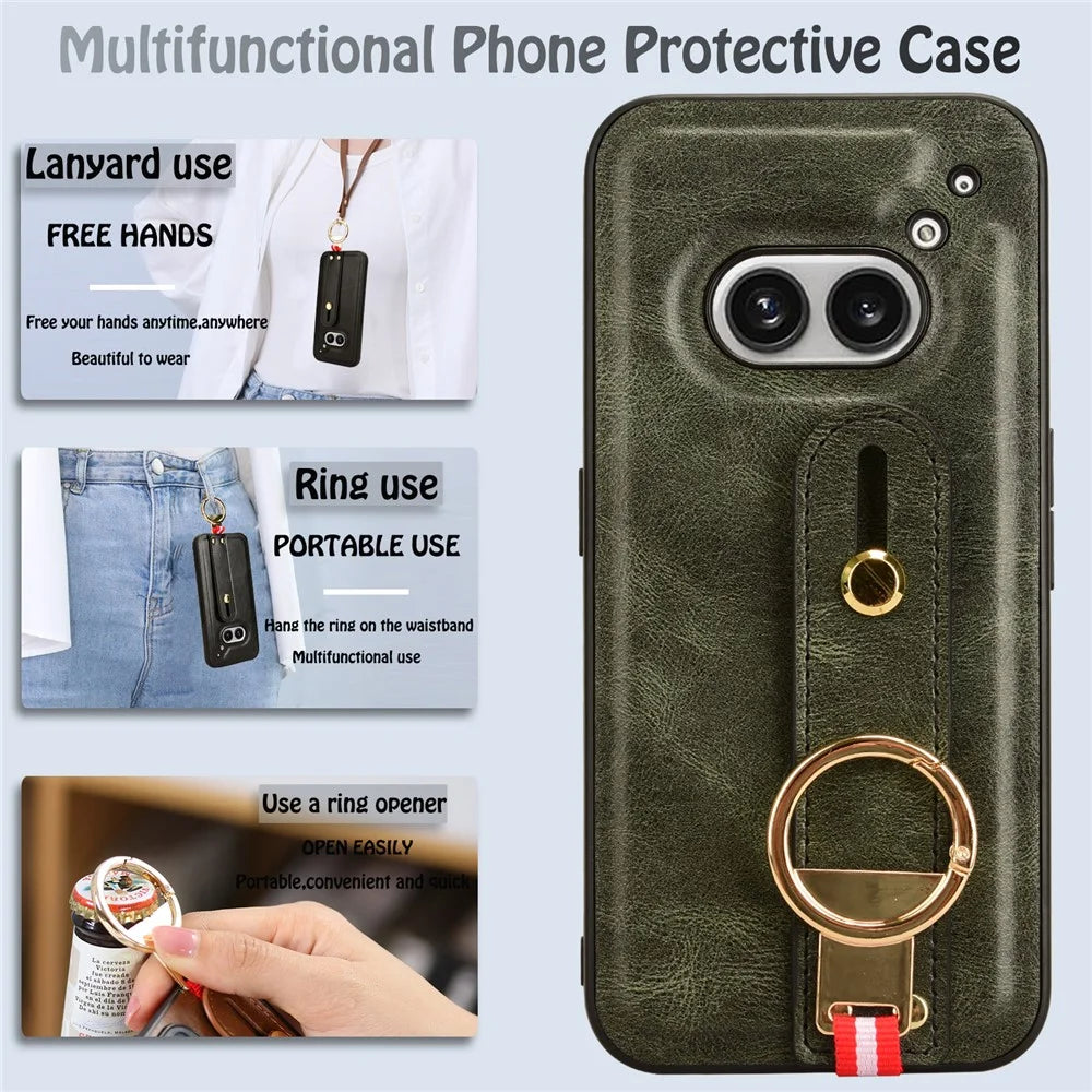 For Nothing Phone (2a) Plus / Phone (2a) Case PU Leather+PC+TPU Shockproof Bottle Opener Phone Cover with Waistband - Green - 5