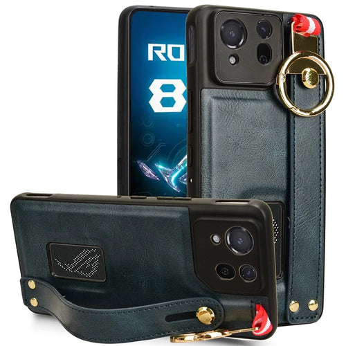 For Asus ROG Phone 8 5G / Phone 8 Pro 5G Cell Phone Case PU Leather+PC+TPU Back Cover with Neck Strap - Blue - 1