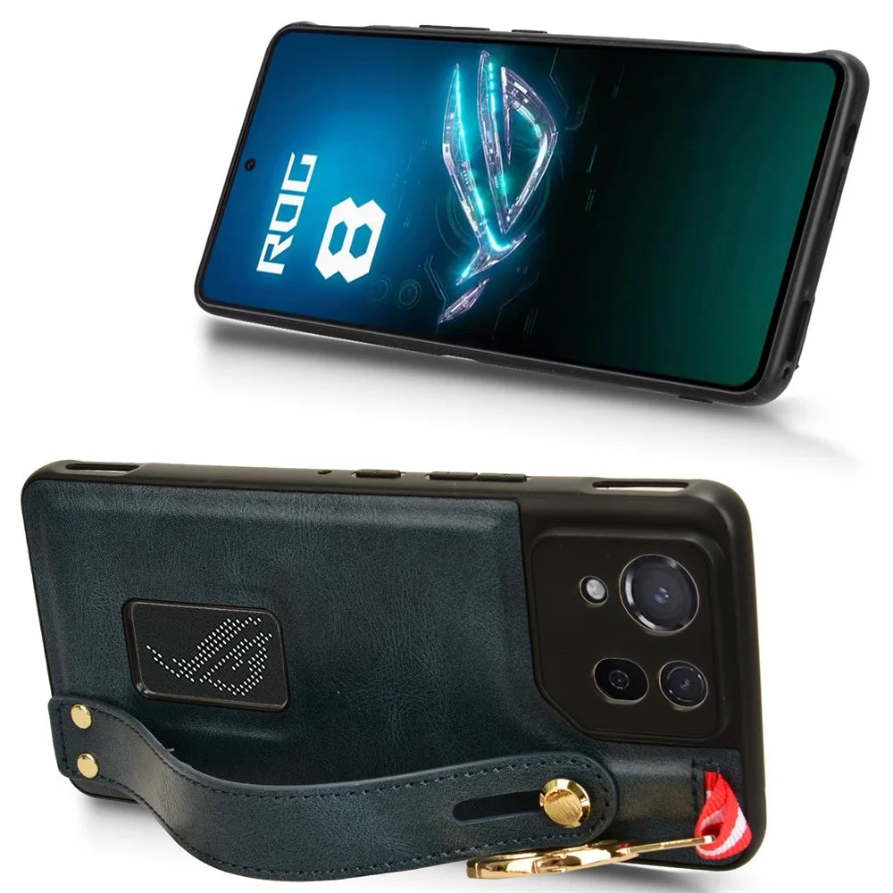 For Asus ROG Phone 8 5G / Phone 8 Pro 5G Cell Phone Case PU Leather+PC+TPU Back Cover with Neck Strap - Blue - 3