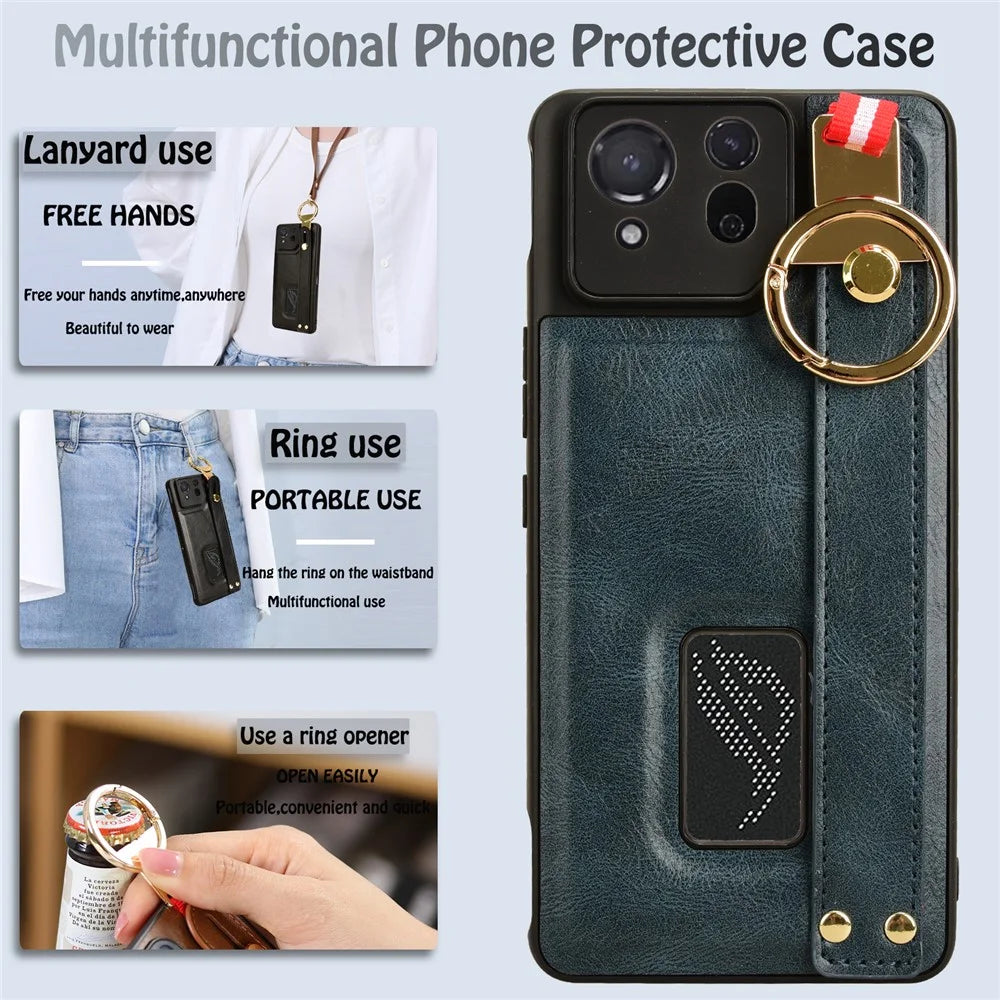 For Asus ROG Phone 8 5G / Phone 8 Pro 5G Cell Phone Case PU Leather+PC+TPU Back Cover with Neck Strap - Blue - 5