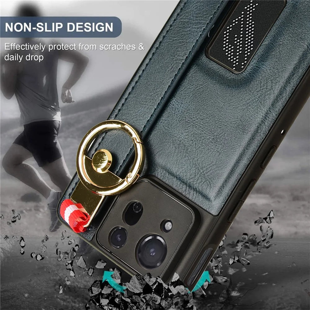 For Asus ROG Phone 8 5G / Phone 8 Pro 5G Cell Phone Case PU Leather+PC+TPU Back Cover with Neck Strap - Blue - 6