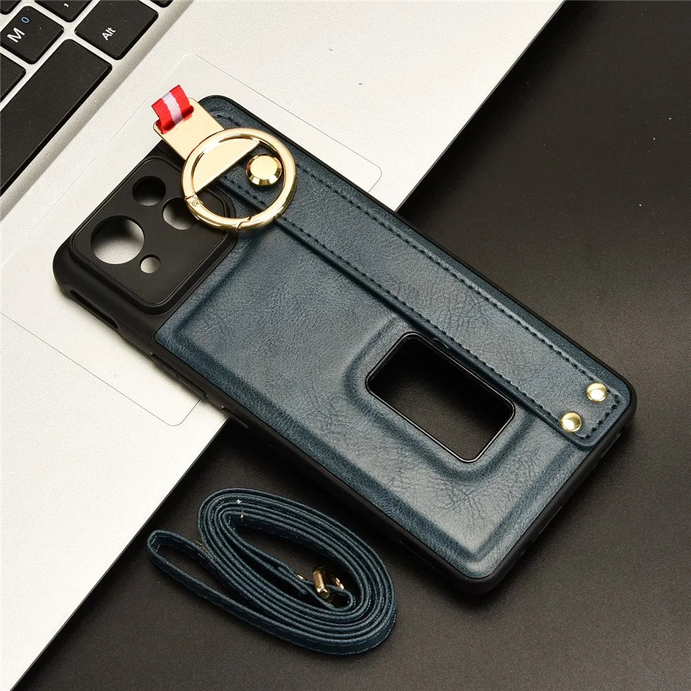 For Asus ROG Phone 8 5G / Phone 8 Pro 5G Cell Phone Case PU Leather+PC+TPU Back Cover with Neck Strap - Blue - 7