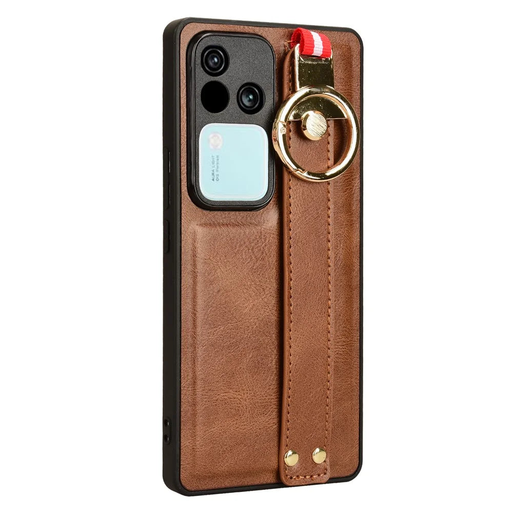 For vivo S18 5G / V30 5G Cell Phone Case PU Leather+PC+TPU Wristband Kickstand Protection Cover - Brown - 2