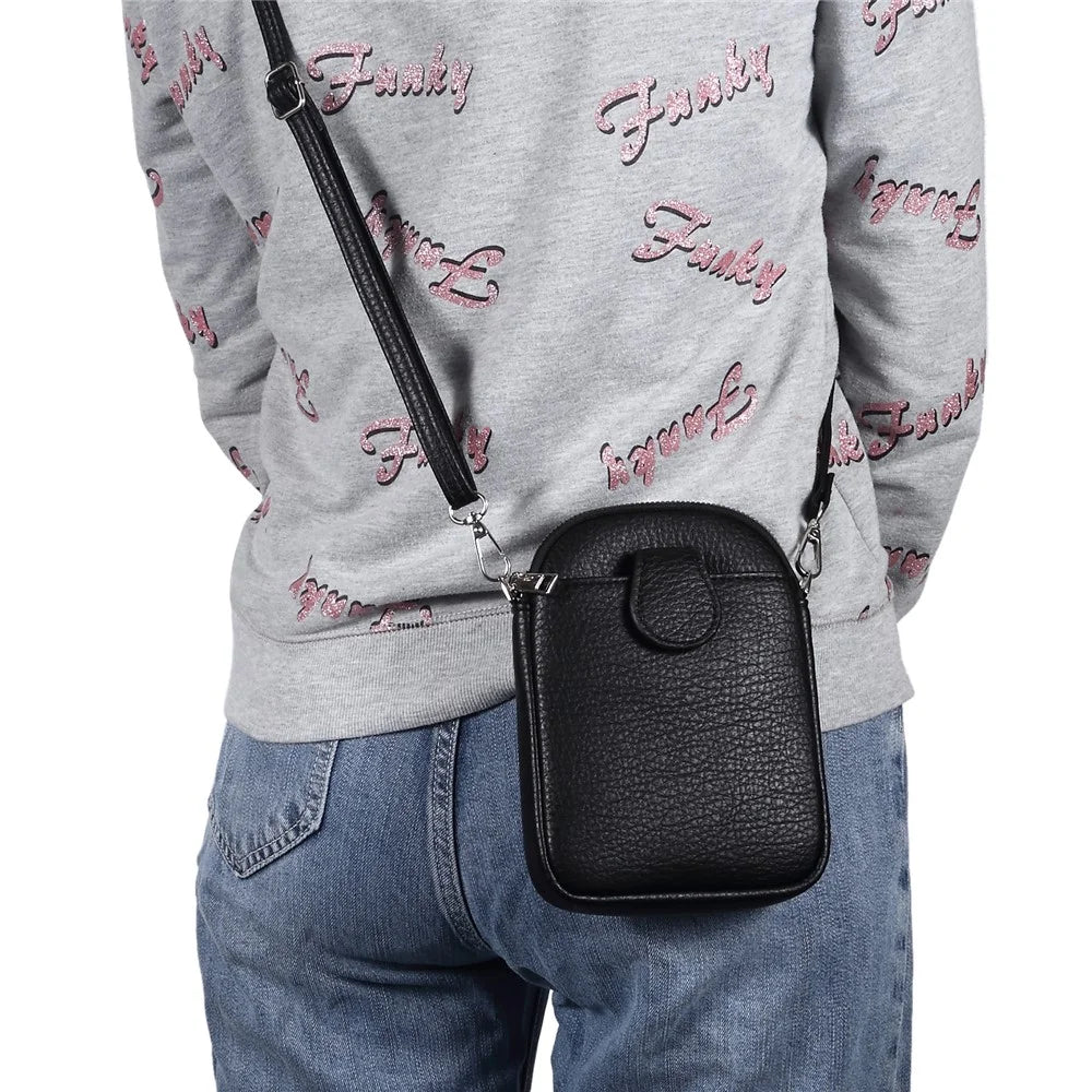 5.5 / 6.9 / 7.2 inch Leather Crossbody Bag Cell Phone Wallet Bag with Shoulder Strap for iPhone 17 Pro Max / 16 Pro Max / Samsung Galaxy S26 Ultra / S25 Ultra - Black - 3
