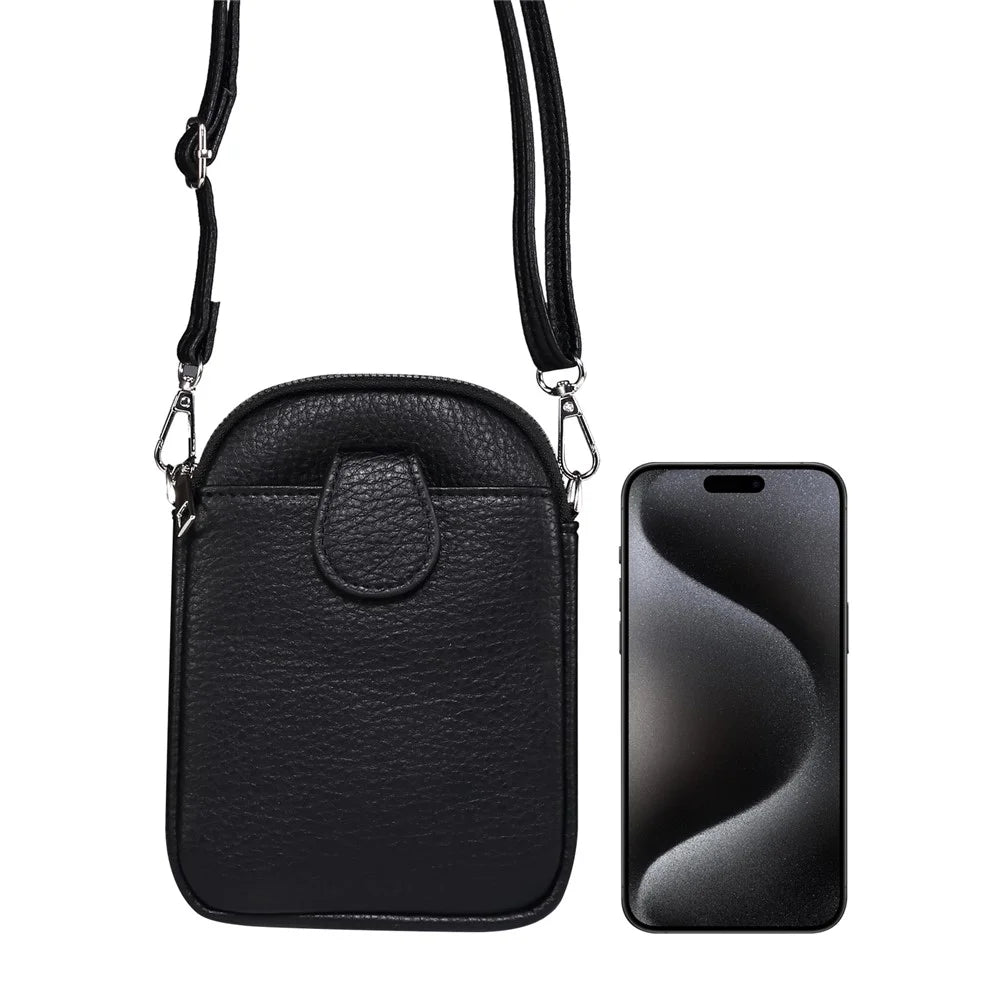 5.5 / 6.9 / 7.2 inch Leather Crossbody Bag Cell Phone Wallet Bag with Shoulder Strap for iPhone 17 Pro Max / 16 Pro Max / Samsung Galaxy S26 Ultra / S25 Ultra - Black - 4