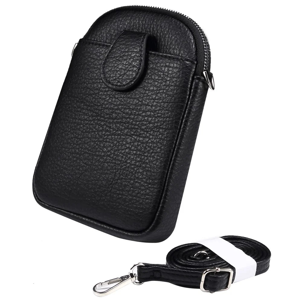 5.5 / 6.9 / 7.2 inch Leather Crossbody Bag Cell Phone Wallet Bag with Shoulder Strap for iPhone 17 Pro Max / 16 Pro Max / Samsung Galaxy S26 Ultra / S25 Ultra - Black - 7