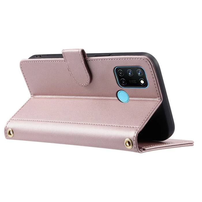 For Realme 7i (Global) / C17 Crossbody Case Rhombus Pattern Stand Function Leather Phone Cover - Rose Gold - 3