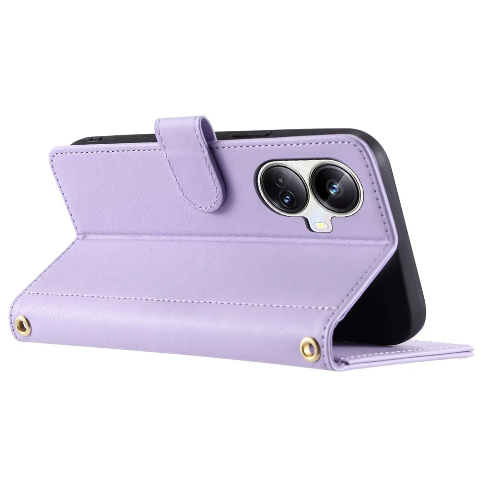 For Realme 10 Pro+ 5G Crossbody Lanyard Case PU Leather Rhombus Grid Phone Cover Purse - Purple - 3